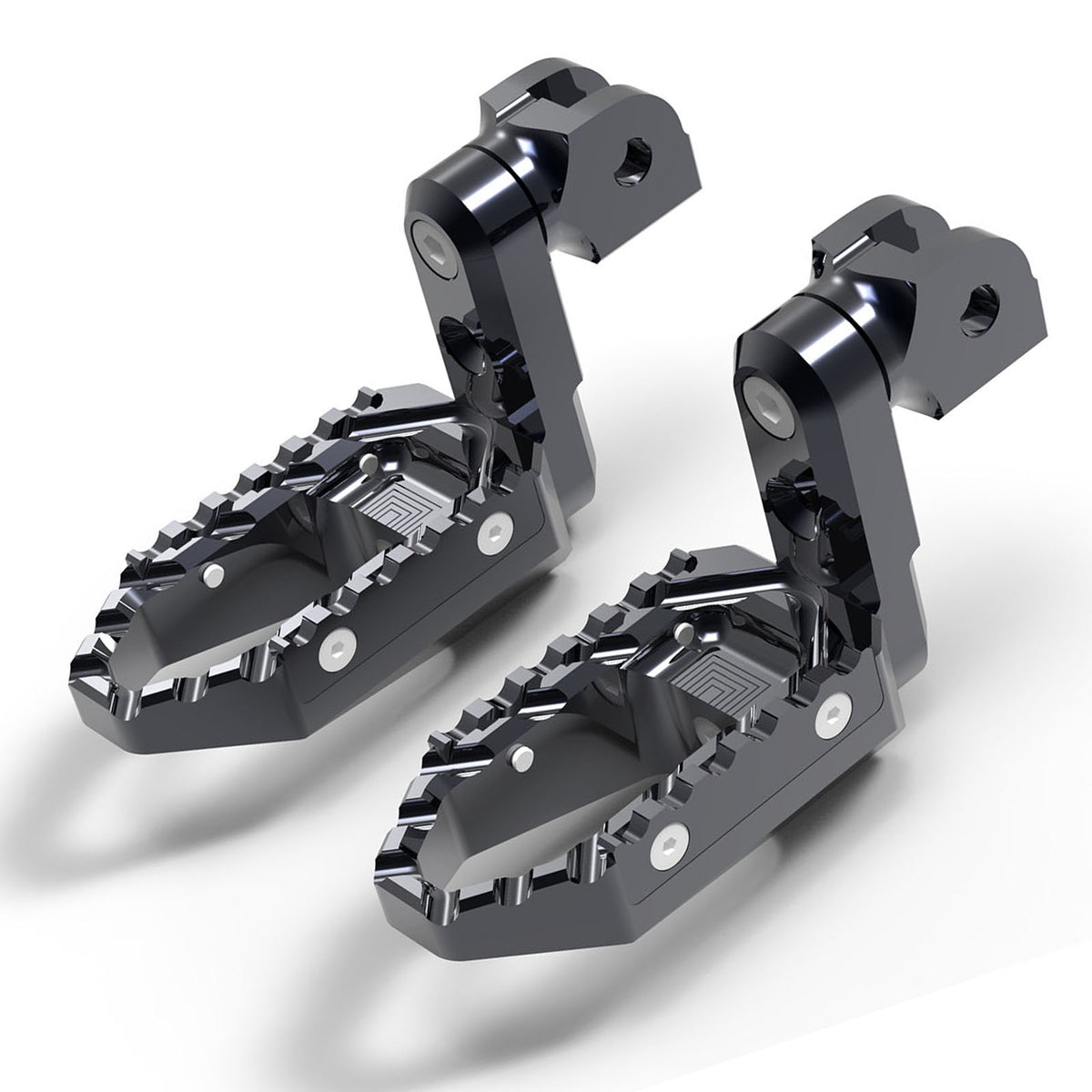 MC Motoparts electric dirt bike 40mm extension foot pegs for Razor SX 125, 350, 500 TRC Touring, black, front view with adjustable design