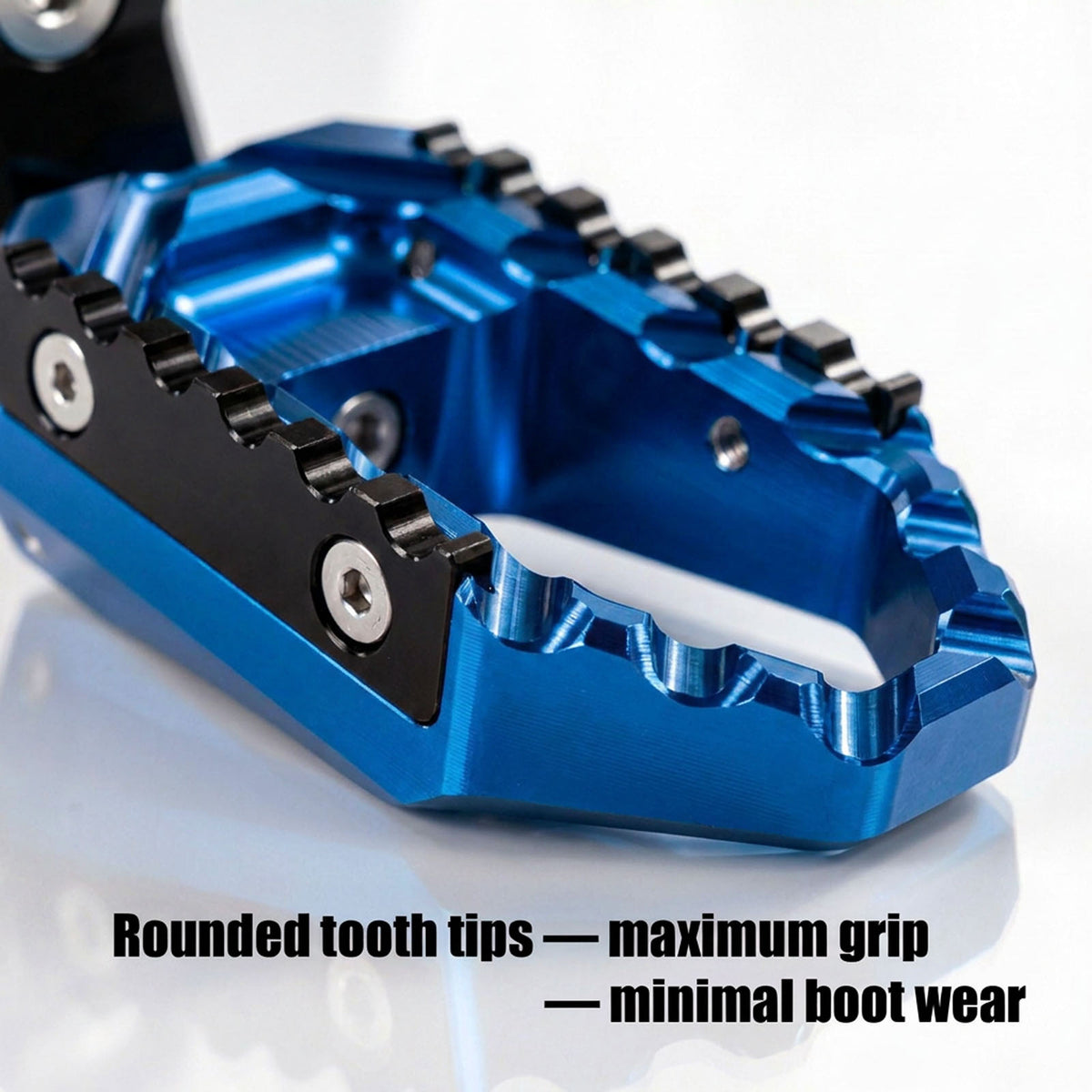 Black 40mm extension foot pegs for Suzuki GSX-R 750, 1000, 600, by MC Motoparts, showing the extended touring foot peg design.