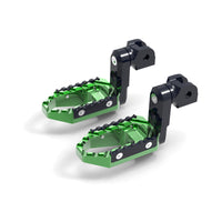 Front view of MC Motoparts 40mm extension foot pegs for Harley Davidson Sportster Heritage TRC Touring, with multi-step wide design in black.