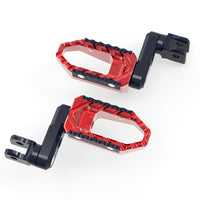 MC Motoparts 40mm extension foot pegs for BMW F800S, R1200 S, ST, G650GS; wide, durable motorcycle foot pegs for touring bikes.