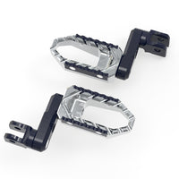 Black MC Motoparts 40mm extension foot pegs for BMW F800S R1200 S ST G650GS touring motorcycle, shown with detailed close-up.