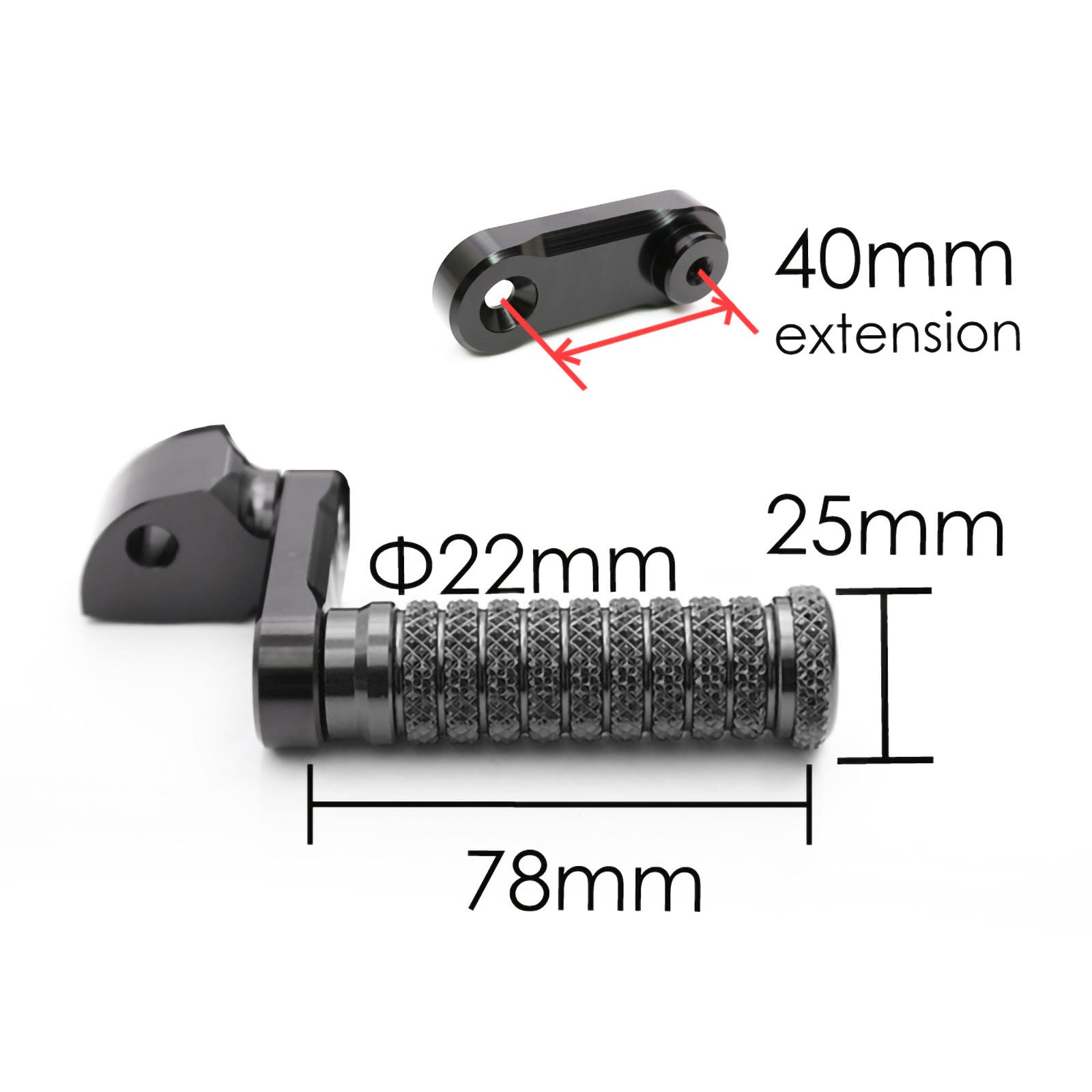 {Rear}  Fits Yamaha MT-125 XMAX 125 300 40mm Extension POLE Foot Pegs - MC Motoparts