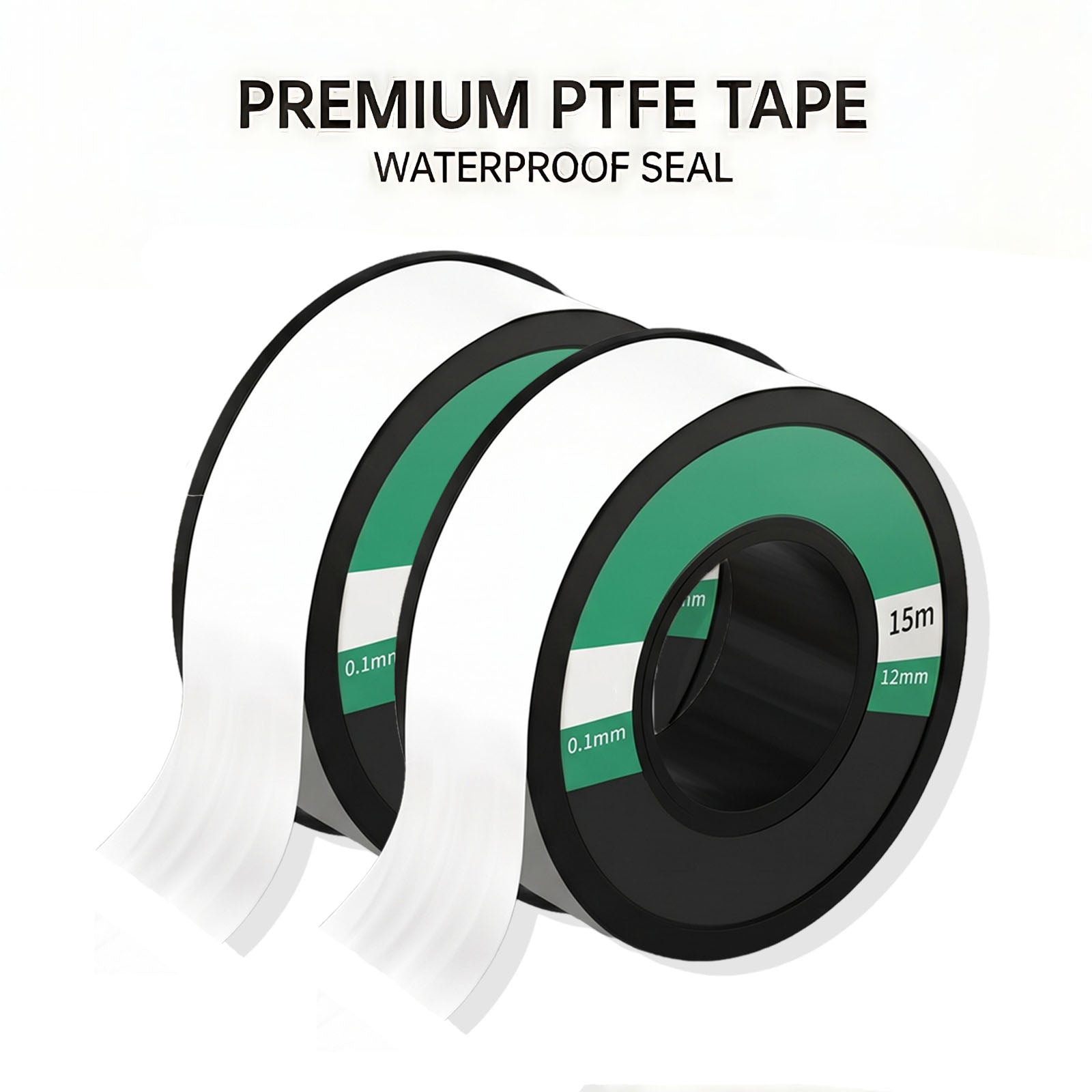 Two rolls of MC Motoparts premium PTFE thread seal tape for waterproof pipe fittings and leak repair, 1/2 inch x 158 inches each.