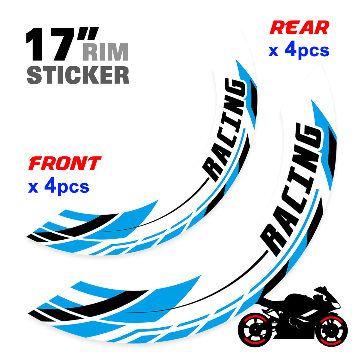 J01 17'' Llanta delantera y trasera extraíble pegatina de llanta de 2 piezas para Aprilia Tuono V4R