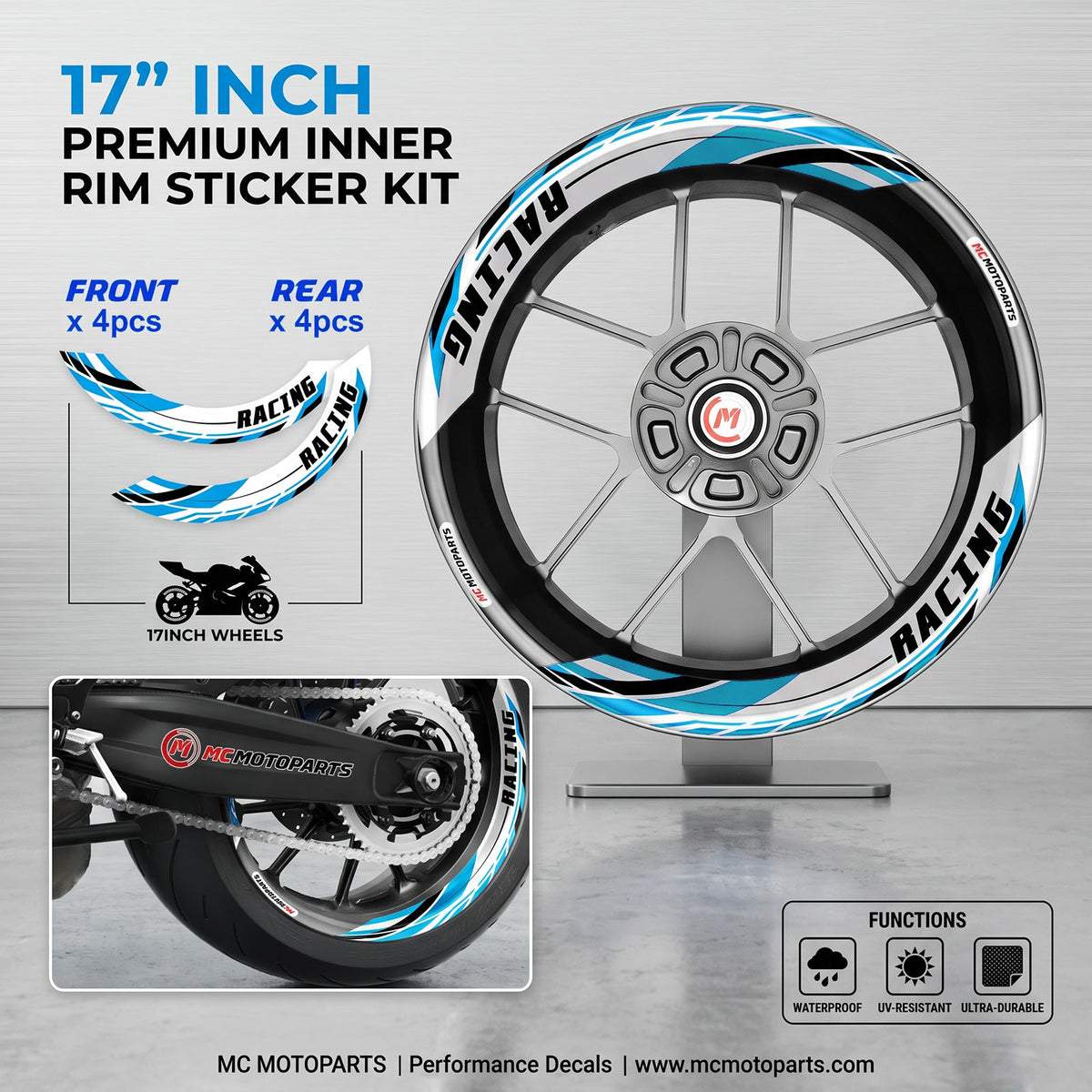 Autocollant de jante amovible J01 17 pouces, 2 pièces, avant et arrière, pour Aprilia Tuono V4R