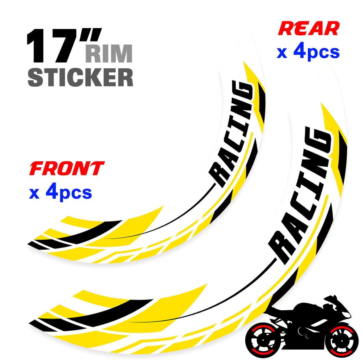 J01 17'' Llanta delantera y trasera extraíble pegatina de llanta de 2 piezas para Aprilia Tuono V4R