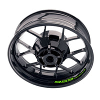 Ducati 959 Panigale wheel sticker set by StickerBao, featuring bike-specific rim decals on a motorcycle wheel.