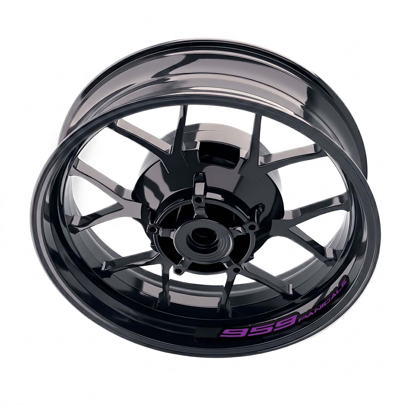Ducati 959 Panigale wheel stickers by StickerBao, inner rim decal set with bike model-specific wheel decals on a motorcycle wheel.