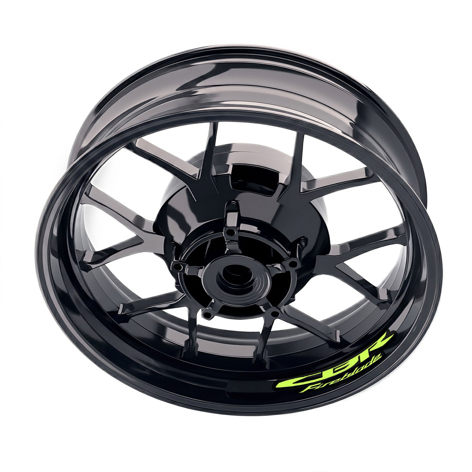 Honda CBR Fireblade wheel rim sticker set by StickerBao, featuring bike-specific decals for stylish motorcycle wheel customization.