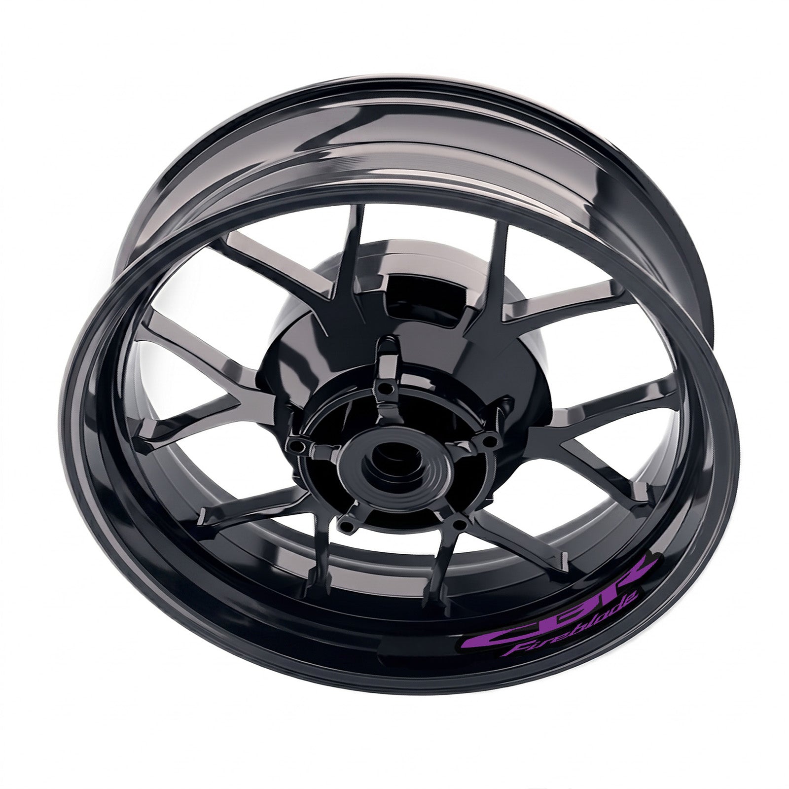 Honda CBR Fireblade inner rim sticker set by StickerBao, featuring bike-specific wheel decals on black rims.