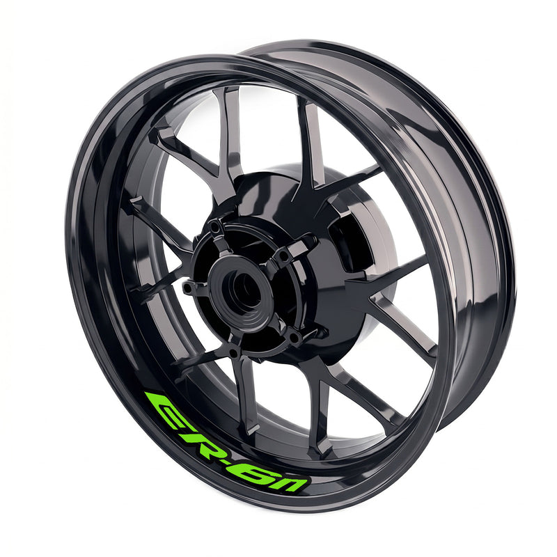 Kawasaki ER6N inner rim sticker set by StickerBao, bike model-specific wheel decals on a motorcycle rim.