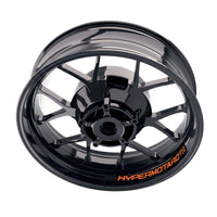 Ducati Hypermotard 950 wheel stickers and rim decals by StickerBao, featuring bike-specific inner rim decal set on a motorcycle wheel.