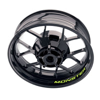 Ducati Monster 1000 inner rim sticker set by StickerBao, featuring custom wheel decals on motorcycle spokes and rims.