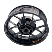 Kawasaki Ninja ZX-14R wheel stickers and rim decals set by StickerBao, featuring orange inner rim decals on motorcycle wheels.