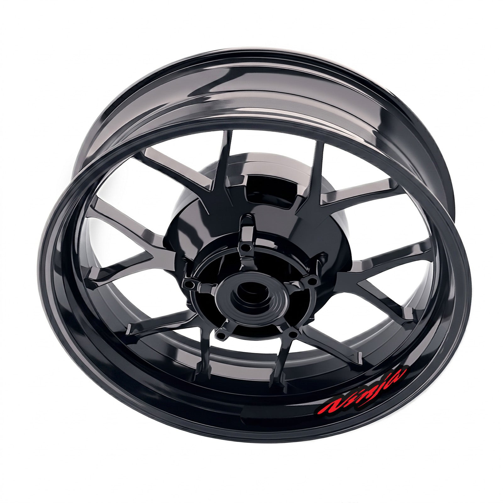 Kawasaki NINJA ZX-14R inner rim sticker set by StickerBao, wheel decals with model-specific design on a motorcycle wheel.