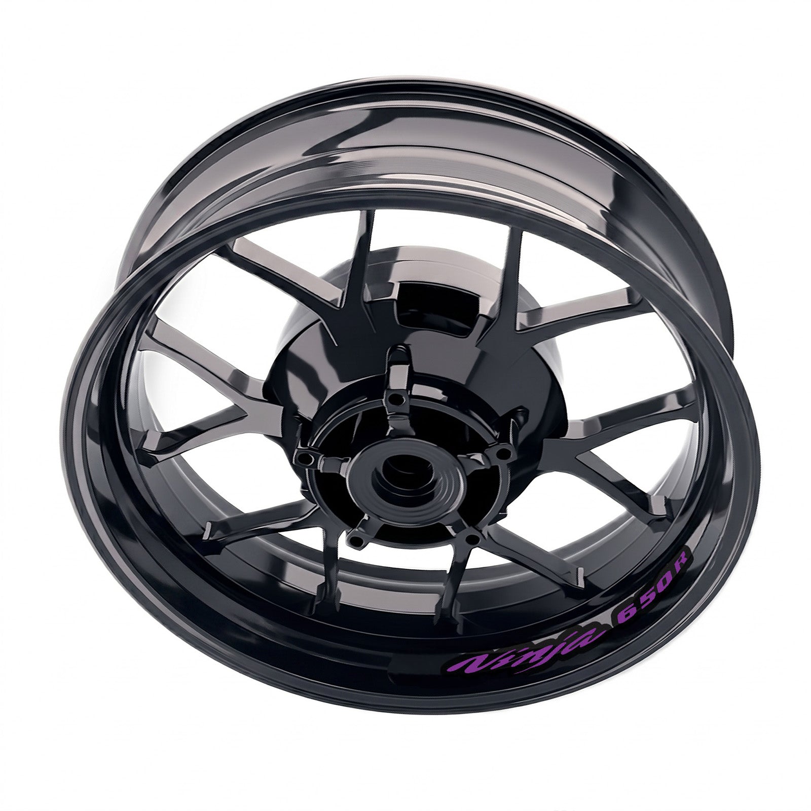 Kawasaki Ninja 650R wheel rim decal set by StickerBao, bike-specific inner rim stickers with bold blue and black design.