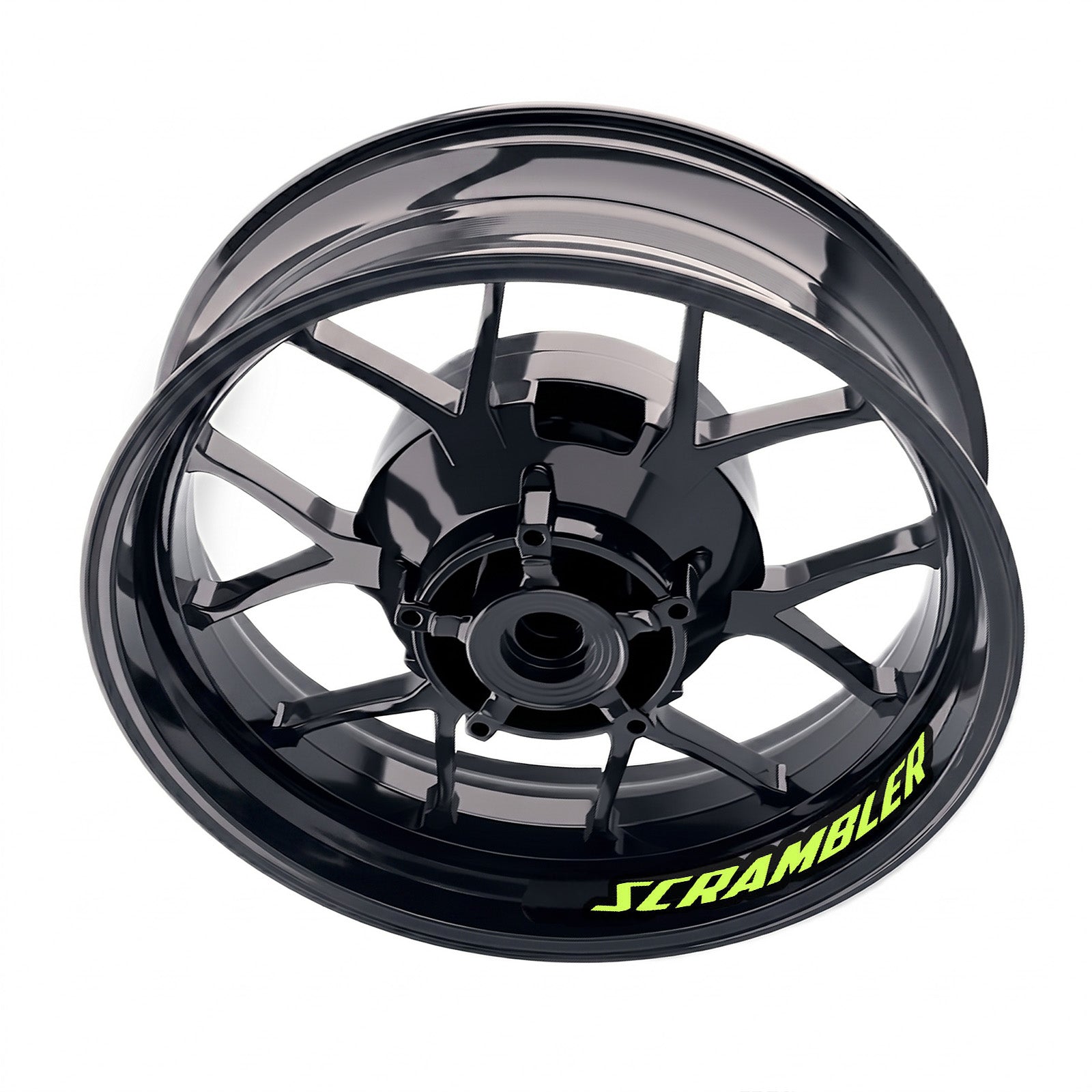 Ducati Scrambler Cafe Racer wheel stickers set by StickerBao, featuring bike-specific inner rim decals for stylish wheel accents.