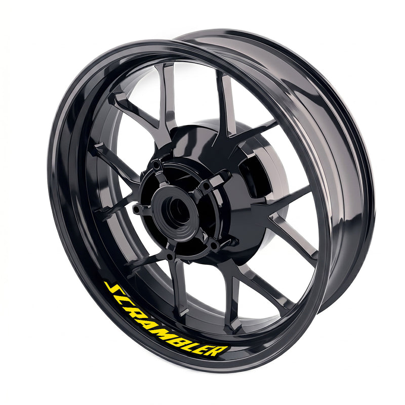 Ducati Scrambler 1100 wheel stickers and rim decals set by StickerBao on bike wheel rim for custom motorcycle styling.