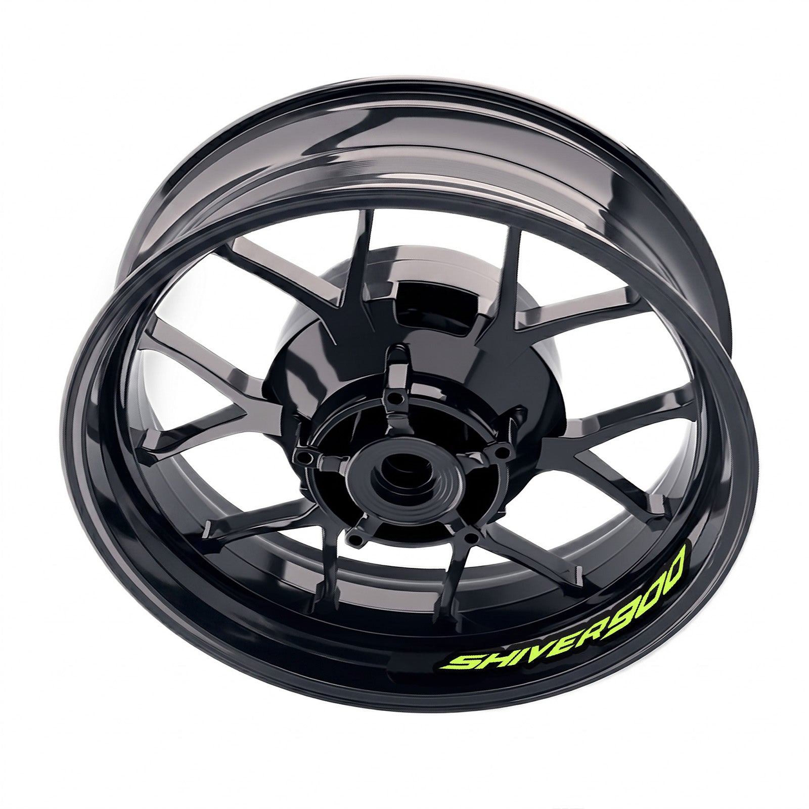 Aprilia Shiver 900 wheel stickers and rim decals by StickerBao, featuring bike model-specific inner rim decal set on alloy wheels.