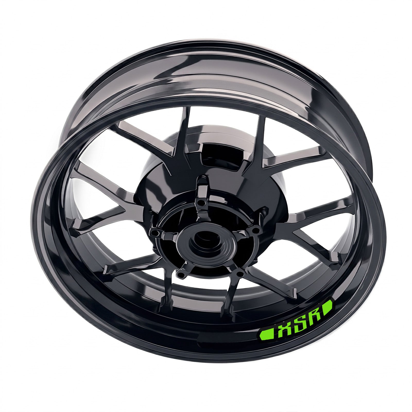 Yamaha XSR 700 and 900 inner rim sticker set by StickerBao, bike model-specific wheel decals on a close-up wheel rim.