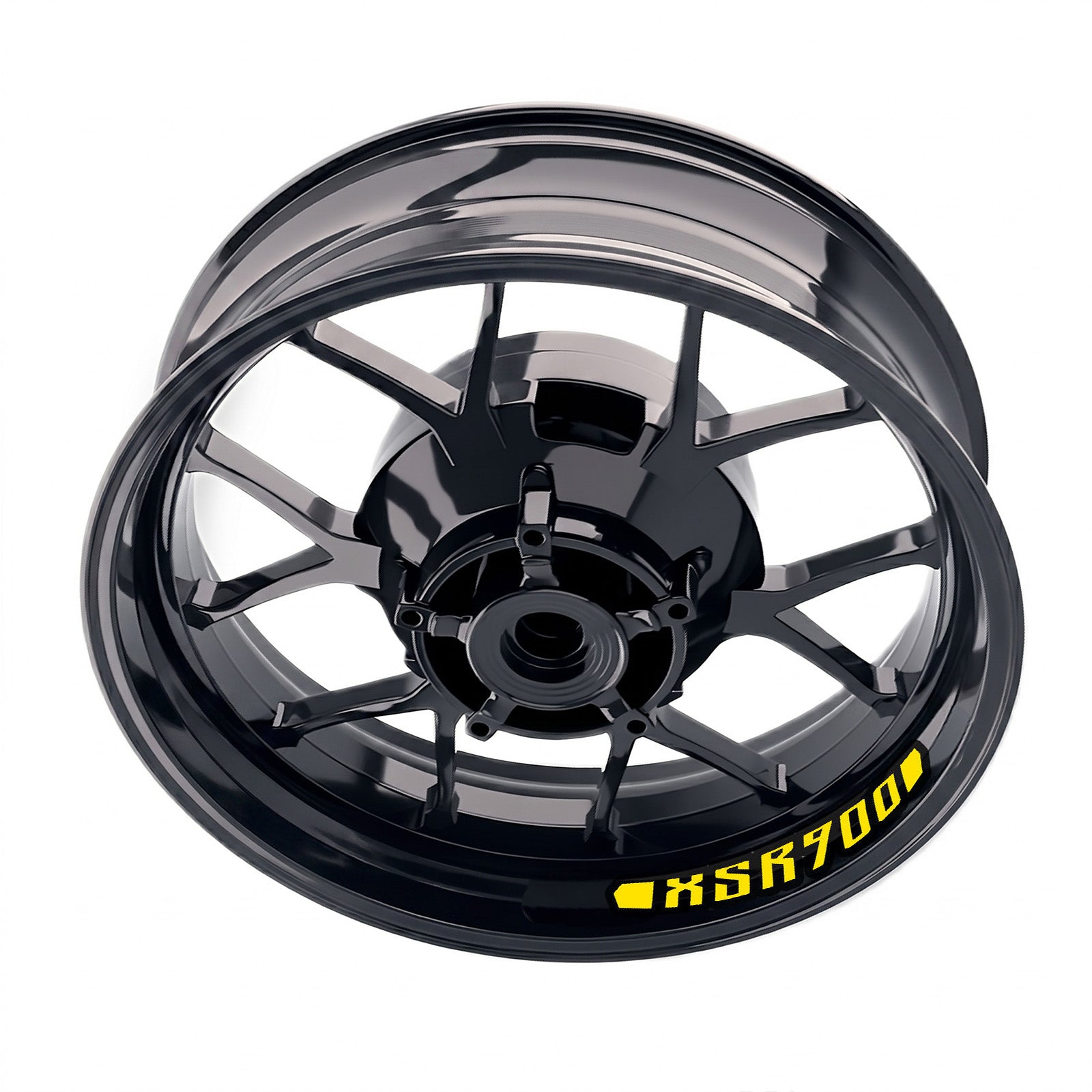 Yamaha XSR 900 inner rim sticker set by StickerBao, bike model-specific wheel decals on a motorcycle wheel rim.