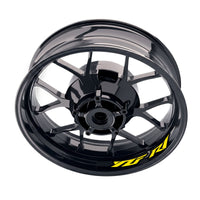 Yamaha YZF R1 inner rim sticker set by StickerBao, bike-specific wheel decals with bold graphics on black rims.