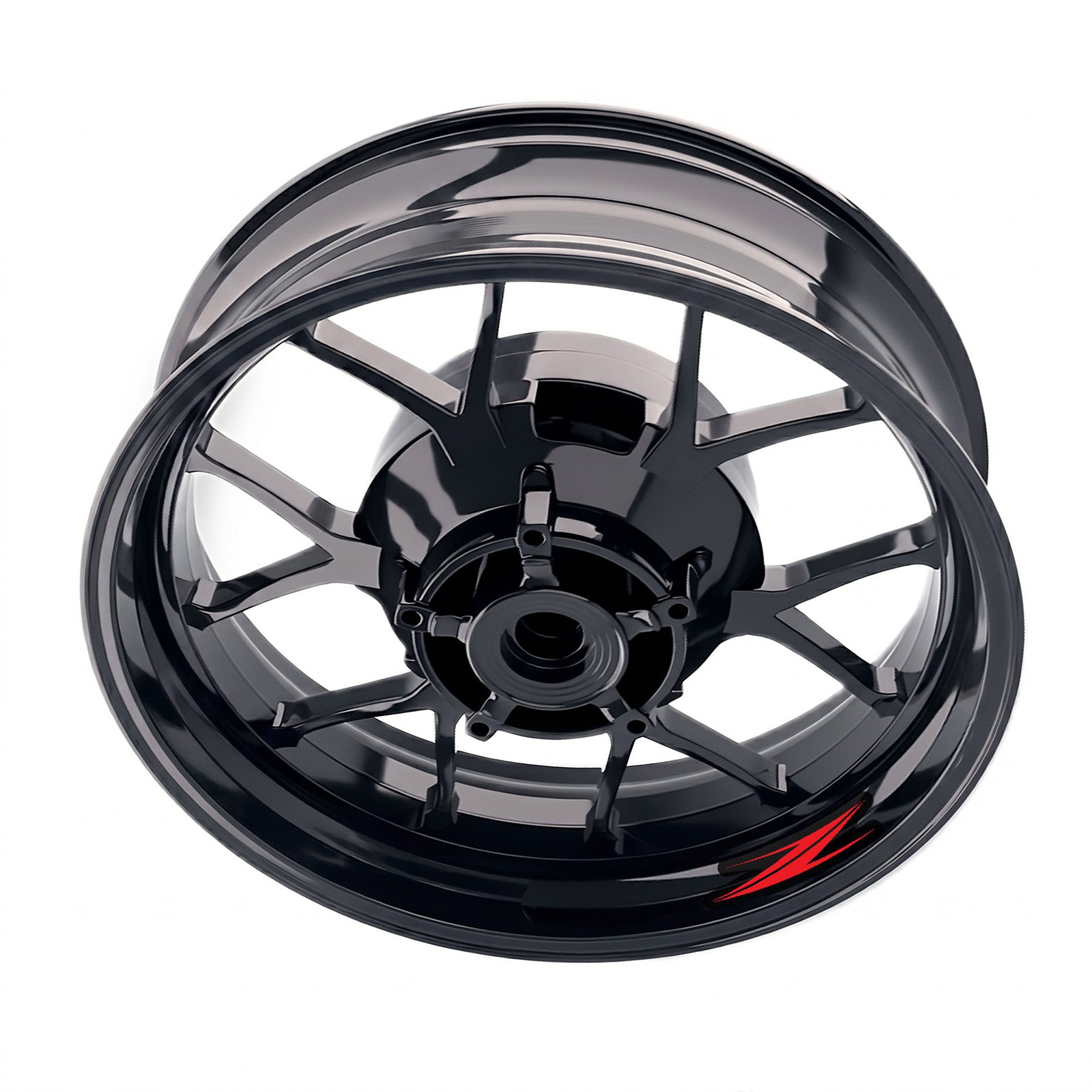 Kawasaki Z750 inner rim sticker set by StickerBao, bike model-specific wheel decals on a motorcycle wheel rim.