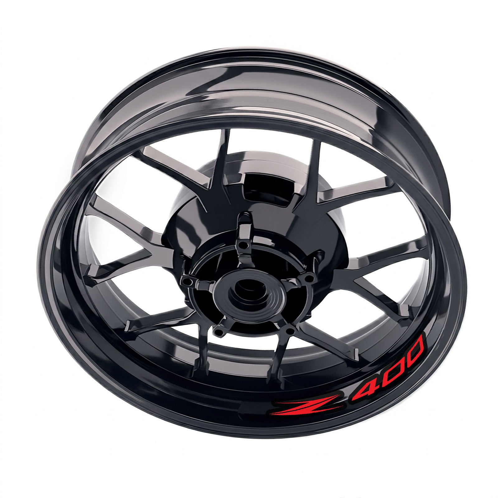 Kawasaki Z400 wheel rim stickers set by StickerBao, red bike model-specific inner rim decals for custom motorcycle wheels.