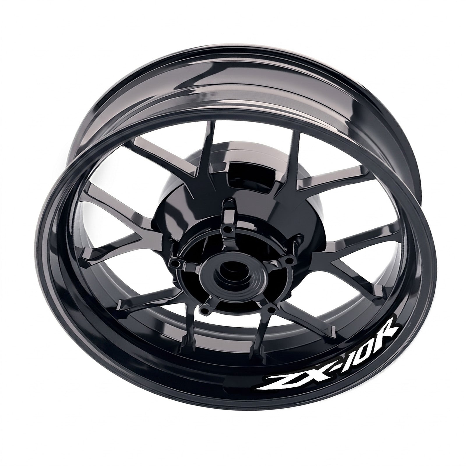 Kawasaki ZX10R Ninja wheel rim decals set by StickerBao, featuring model-specific inner rim stickers for Kawasaki ZX1000 motorcycle wheels