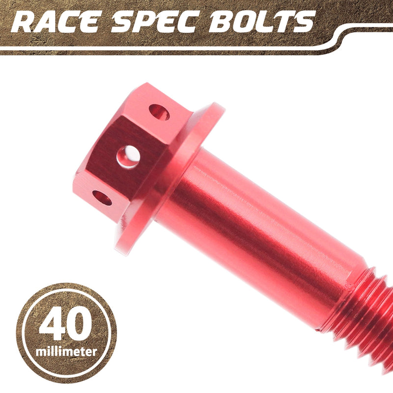 Red Aluminium Pre-drilled Flanged Hex Head Race Spec Bolt