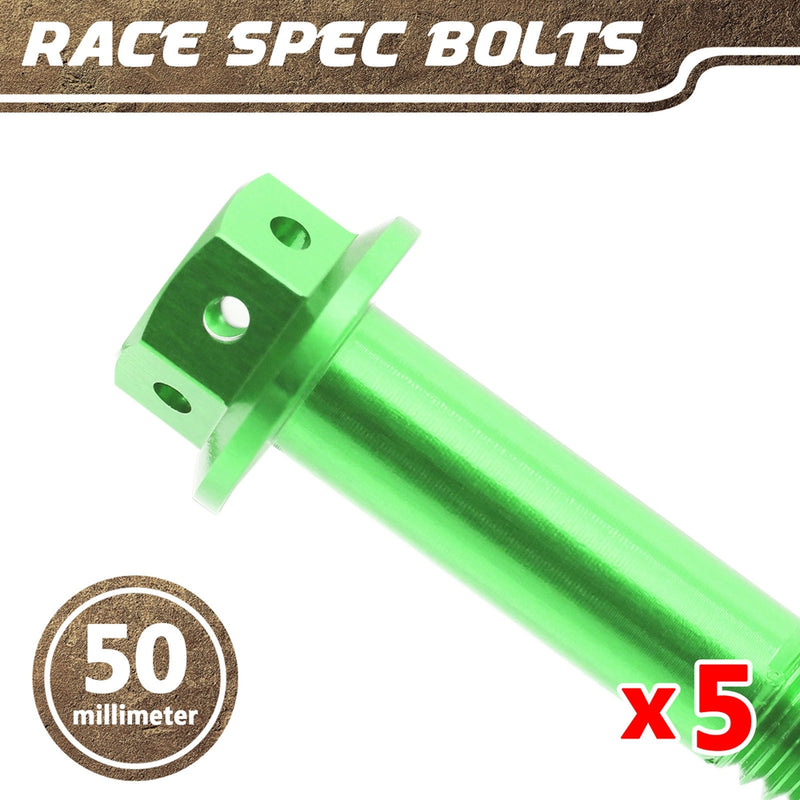 Green Aluminium Pre-drilled Flanged Hex Head Race Spec Bolt