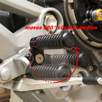Black 25mm extension foot pegs for Kawasaki Concours 14 GTR1400 2007-2020, made by MC Motoparts, shown in detail.