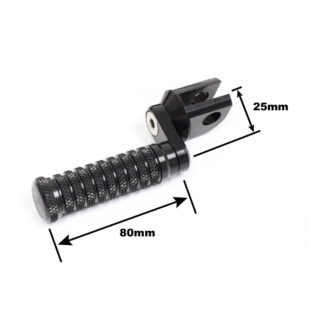 Black Kawasaki Concours 14 GTR1400 2007-2020 25mm extension foot pegs by MC Motoparts, showing the upgraded lower foot peg extensions.