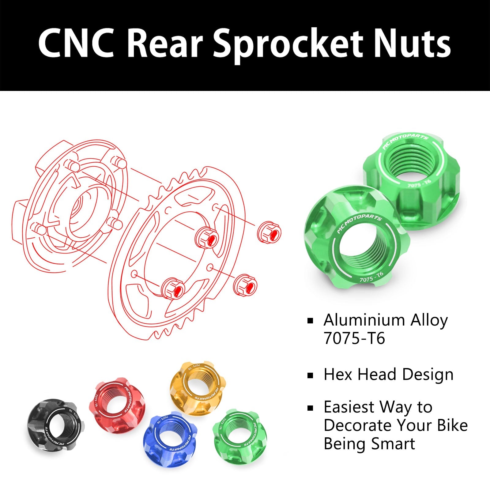 Fits Suzuki GSX-R 125 GSX-S 125 750 2019-2020 SPOKE6 Billet M8 Rear Sprocket Nuts