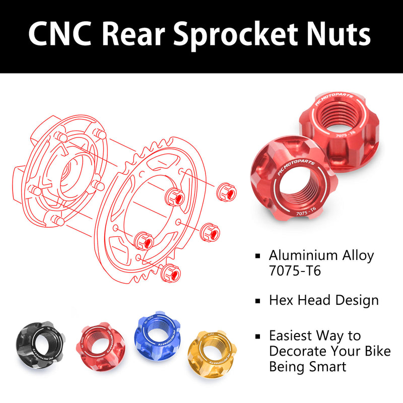 Fit Honda CBR1100XX CBR600F CBR650F SPOKE6 Billet M12 Rear Sprocket Nuts - MC Motoparts