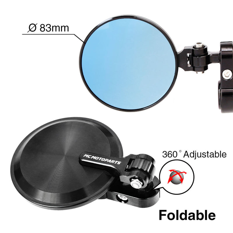 Fit Yamaha Reborn CNC Bar End Mirrors Round Folding Set - MC Motoparts