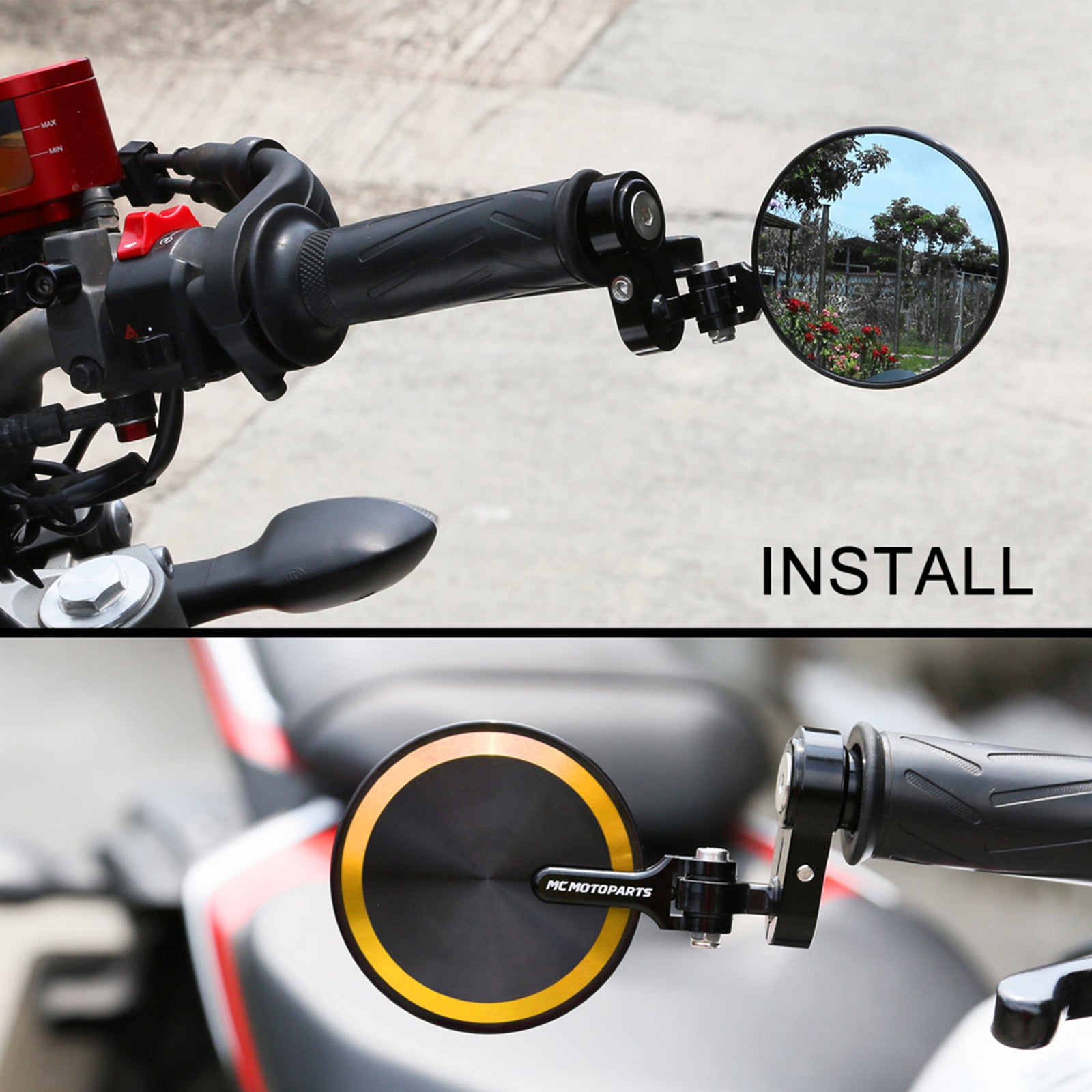 Fit Yamaha Reborn CNC Bar End Mirrors Round Folding Set - MC Motoparts