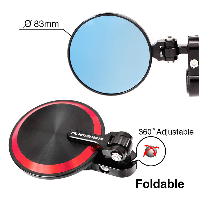 Fit Yamaha YZF R1 R6 Reborn CNC Bar End Mirrors Round Folding Set - MC Motoparts