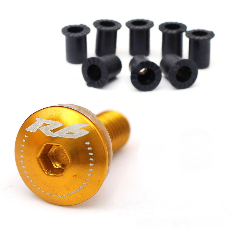 Fit Yamaha YZF R6 98-20 R6S 04-07 Engraved Logo Windshield Bolts - MC Motoparts