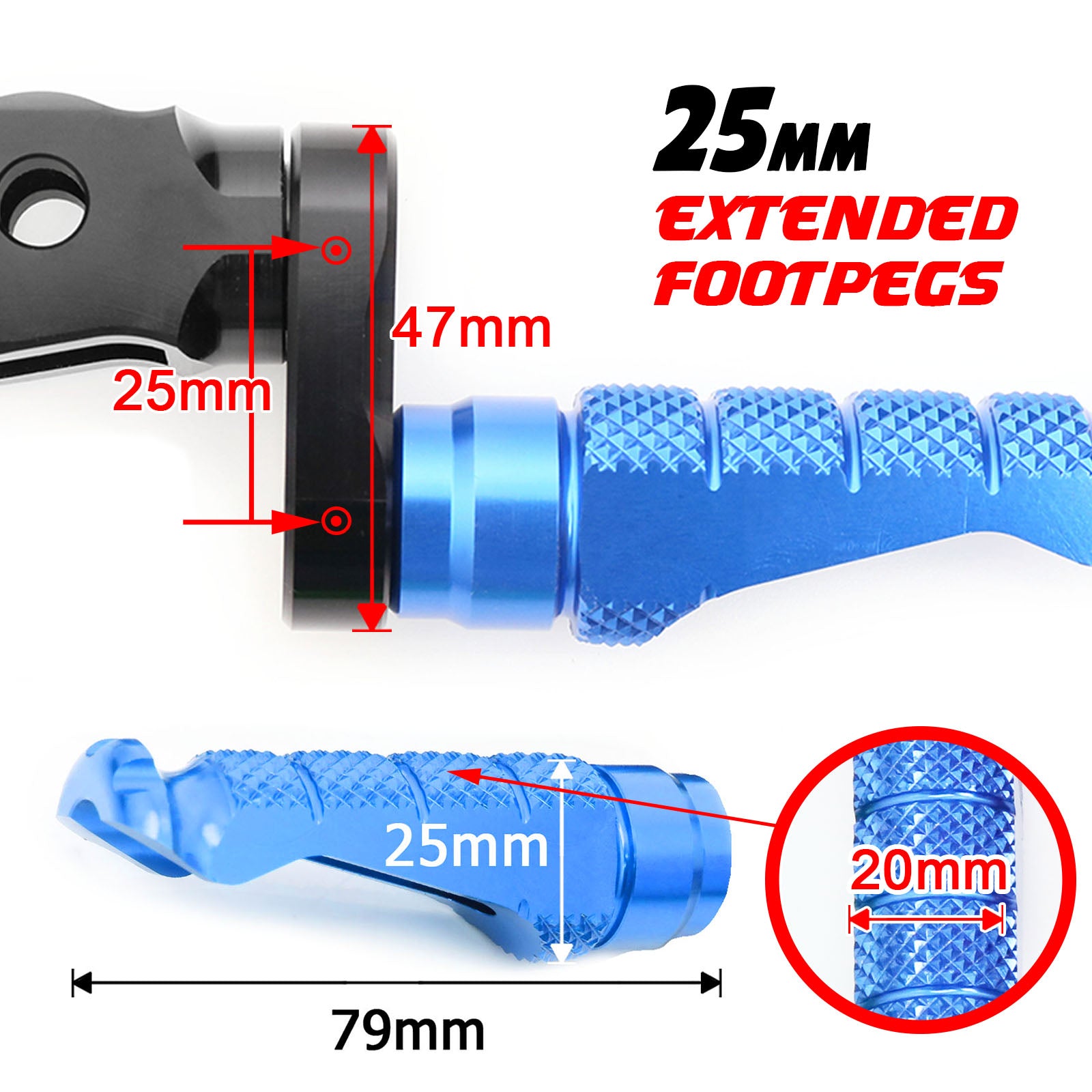 Fit Harley Davidson Softail Dyna RFIGHT 25mm Extension Front Blue Foot Pegs - MC Motoparts