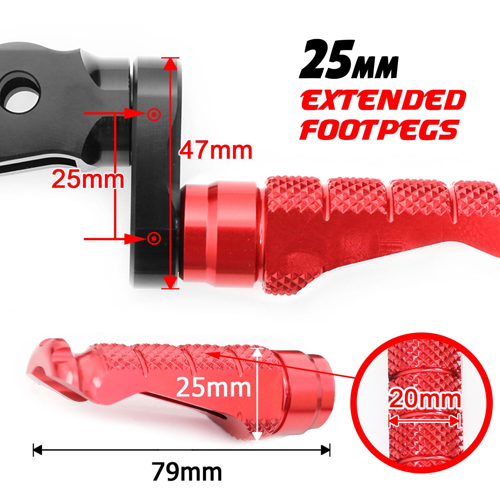 Fit Ducati Monster 600 821 S2R S4R RFIGHT 25mm Extension Front Red Foot Pegs - MC Motoparts
