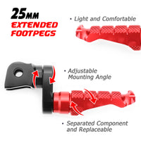 Fits Yamaha YZF R1 R3 R6 R25 R125 R-FIGHT 25mm Adjustable Front Red Foot Pegs - MC Motoparts