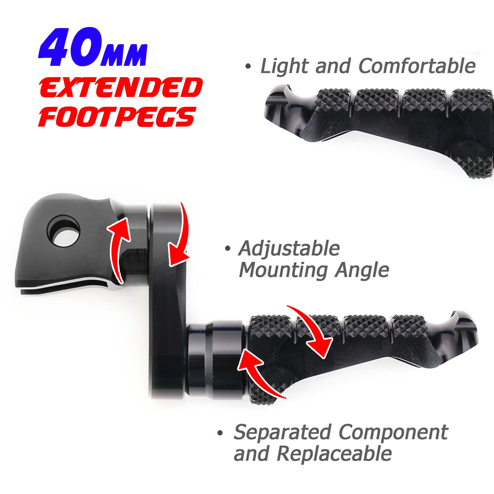 Fit BMW S1000R S1000RR R1200GS RFIGHT 40mm Extension Front Black Foot Pegs - MC Motoparts