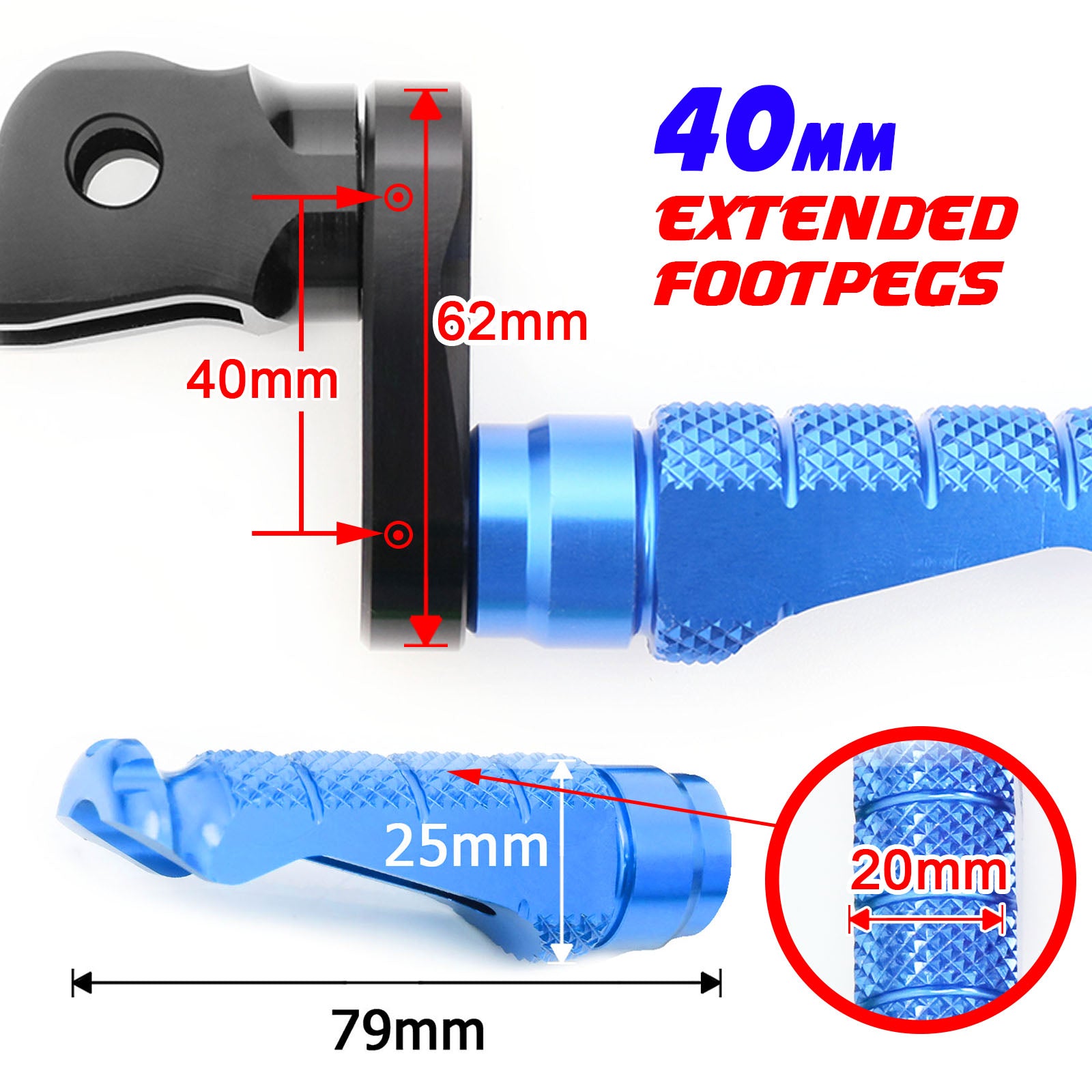 Fit Honda CBR1000RR CBR600RR RFIGHT 40mm Extension Front Blue Foot Pegs - MC Motoparts
