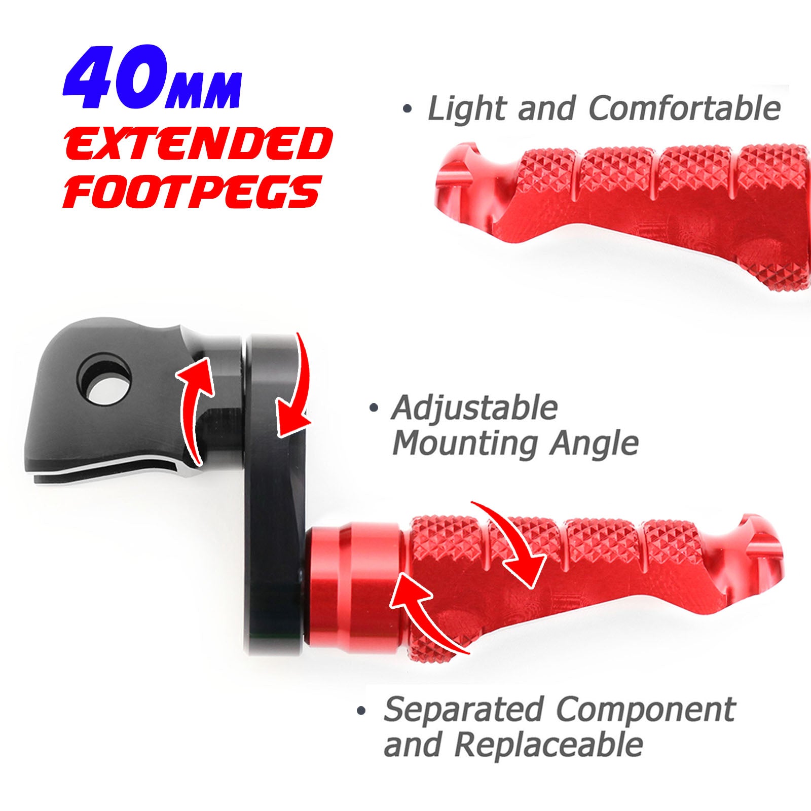 Fit Honda CBR1000RR CBR600RR RFIGHT 40mm Extension Front Red Foot Pegs - MC Motoparts