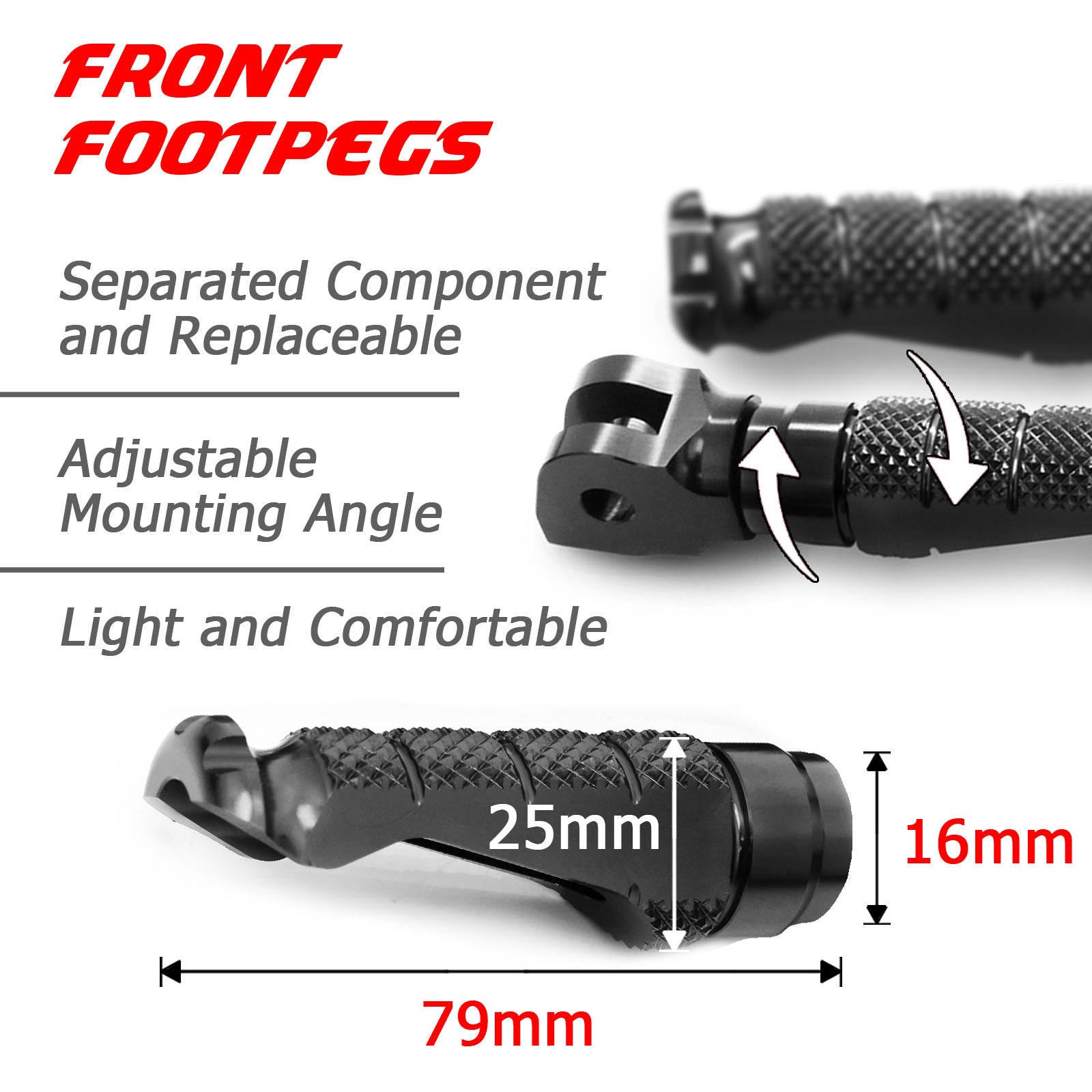 Yamaha MT-07 MT07 13-20 engraved front rider Black Foot Pegs