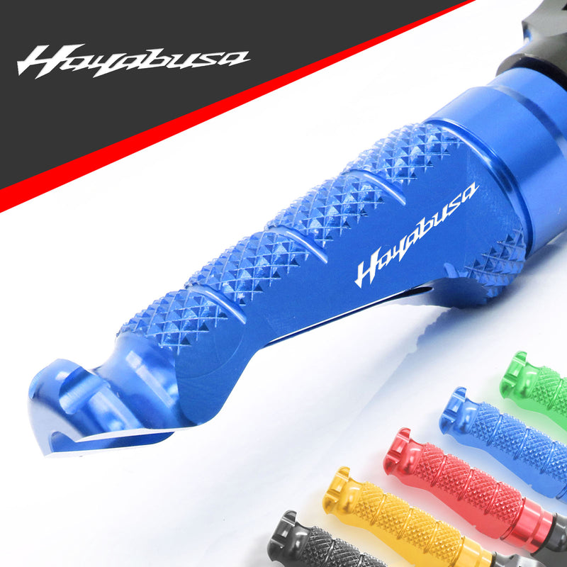 Suzuki Hayabusa engraved front rider Blue Foot Pegs