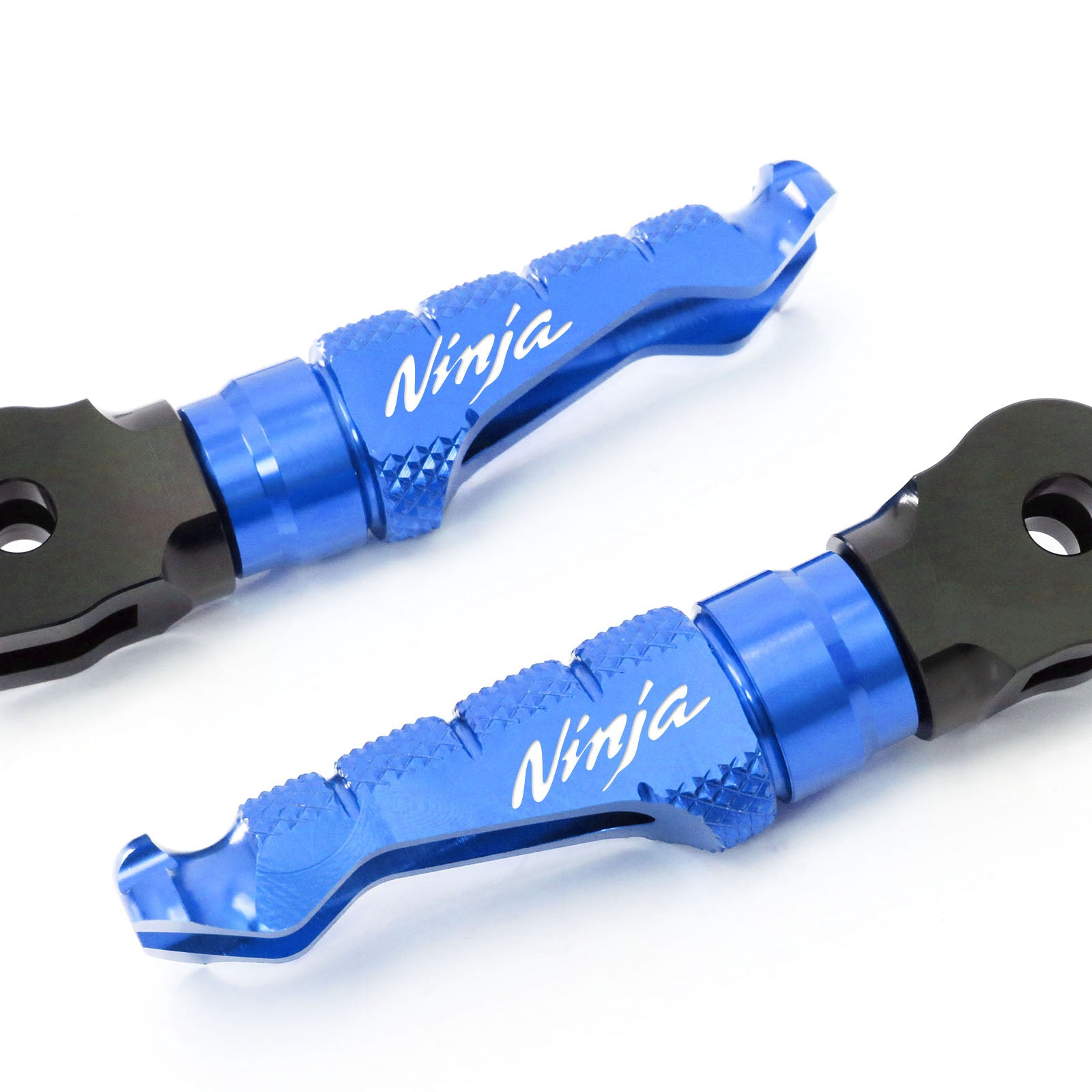 Kawasaki Ninja ZX-6R ZX-9R logo engraved front Blue Foot Pegs