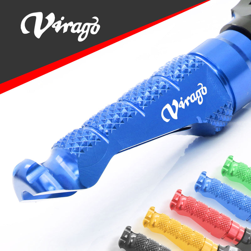 Yamaha Virago XV 535 750 engraved front rider Blue Foot Pegs