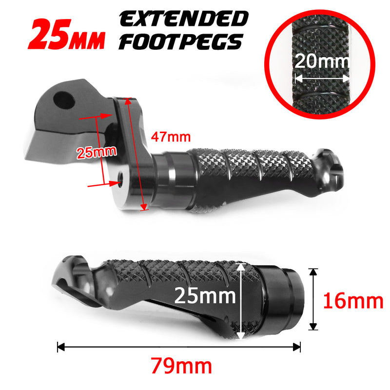 Fits Kawasaki Z750 Z650 Z1000 25mm Extension Rear R-FIGHT Black Foot Pegs